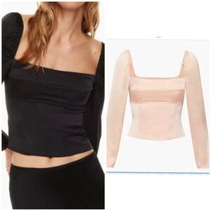 Aritzia Wilfred Square Neck Crop Smock Blouse in Blush Pink / Coral Size L